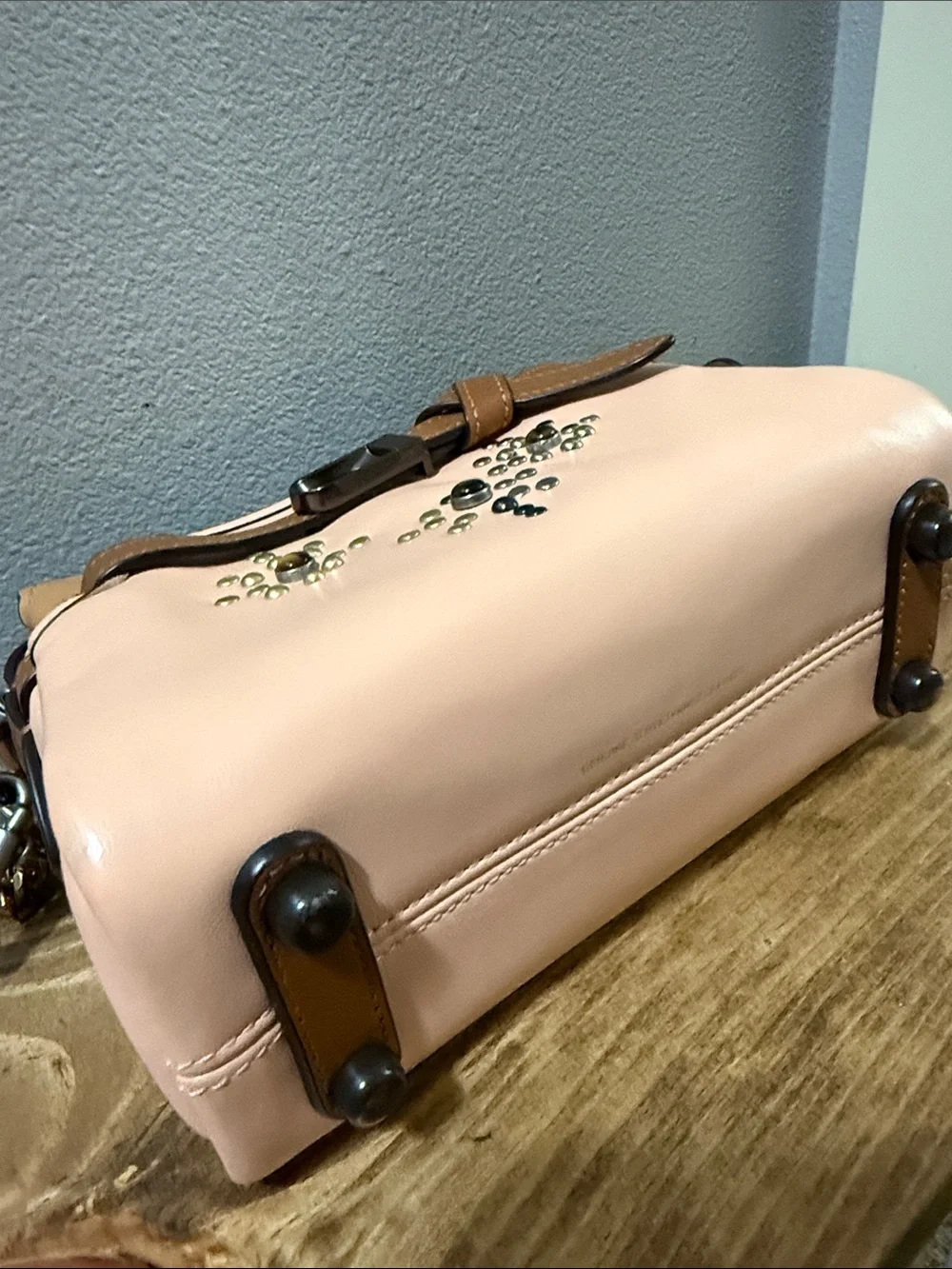 Coach Restored Kate Carryall Peach and Tan Studded Floral Leather Crossbody EUC
